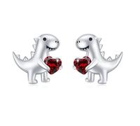 REDSUN 925 Sterling Silver Dinosaur Stud Earrings with Red Cubic Zirconia Cute Dinosaur Earrings for Girls and Women, Skin-friendly and Cute Gift for Valentine's Day, Birthday