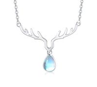 REDSUN Deer Necklace 925 Sterling Silver Moonstone Necklace Water Drop Antler Rainbow Moonstone Jewellery Valentine's Day Birthday Gifts for Women Girls Daughter Mama