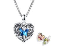 REDSUN Heart Locket Necklace 925 Sterling Silver Butterfly Photo Chain Crystal Blue/Pink/Rose Red Amulet for Women Photos Personalised Pendant Gifts for Girlfriend Wife Mother, 18mm x 20mm, Crystal