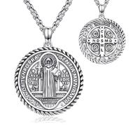 REDSUN Holy Michael Necklace for Men, Sterling Silver, Archangel, Michael Necklace, Christopher/Benedict/Virgin Mary, Religious Sacred Medal Jewelry for Men, Women, Boys, 24mm x 24mm, Sterling Silver