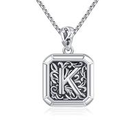 REDSUN Letter Necklace, 925 Sterling Silver Letter Chain Retro Oxidation Style Pendant Initial Necklace Amulet Jewelry for Men, Boyfriend, Brother, Women, Medium, Sterling Silver, Zircon