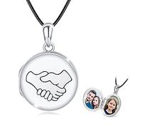 REDSUN Locket Necklace 925 Sterling Silver Round That Holds Picture Photo Locket with Photo Necklace Pendant Memory Jewellery Gifts for Womens Girls Ladies Men