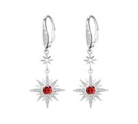 REDSUN Moonstone Earrings 925 Sterling Silver Eight Pointed Star Sun/Moon Hanging Earrings Rainbow Moonstone Jewelry for Girls Mother Daughter Ladies Girlfriend Gift, Sterling Silver, Cubic Zirconia