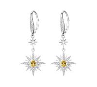 REDSUN Moonstone Earrings 925 Sterling Silver Eight Pointed Star Sun/Moon Hanging Earrings Rainbow Moonstone Jewelry for Girls Mother Daughter Ladies Girlfriend Gift, Sterling Silver, Cubic Zirconia