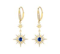 REDSUN Moonstone Earrings 925 Sterling Silver Eight Pointed Star Sun/Moon Hanging Earrings Rainbow Moonstone Jewelry for Girls Mother Daughter Ladies Girlfriend Gift, Sterling Silver, Cubic Zirconia