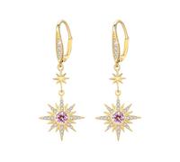 REDSUN Moonstone Earrings 925 Sterling Silver Eight Pointed Star Sun/Moon Hanging Earrings Rainbow Moonstone Jewelry for Girls Mother Daughter Ladies Girlfriend Gift, Sterling Silver, Cubic Zirconia