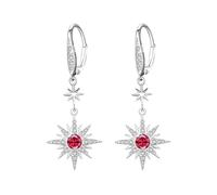 REDSUN Moonstone Earrings 925 Sterling Silver Eight Pointed Star Sun/Moon Hanging Earrings Rainbow Moonstone Jewelry for Girls Mother Daughter Ladies Girlfriend Gift, Sterling Silver, Cubic Zirconia