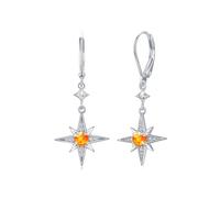 REDSUN Moonstone Earrings 925 Sterling Silver Eight Pointed Star Sun/Moon Hanging Earrings Rainbow Moonstone Jewelry for Girls Mother Daughter Ladies Girlfriend Gift, Sterling Silver