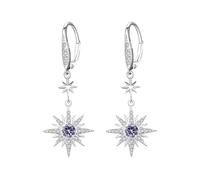 REDSUN Moonstone Earrings 925 Sterling Silver Eight Pointed Star Sun/Moon Hanging Earrings Rainbow Moonstone Jewelry for Girls Mother Daughter Ladies Girlfriend Gift, Sterling Silver, Cubic Zirconia