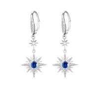 REDSUN Moonstone Earrings 925 Sterling Silver Eight Pointed Star Sun/Moon Hanging Earrings Rainbow Moonstone Jewelry for Girls Mother Daughter Ladies Girlfriend Gift, Sterling Silver, Cubic Zirconia