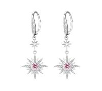 REDSUN Moonstone Earrings 925 Sterling Silver Eight Pointed Star Sun/Moon Hanging Earrings Rainbow Moonstone Jewelry for Girls Mother Daughter Ladies Girlfriend Gift, Sterling Silver, Cubic Zirconia