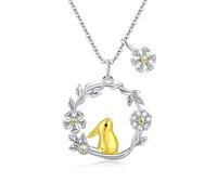 REDSUN Rabbit Necklace 925 Sterling Silver Bunny Necklaces Daisy Necklace Animal Pendant Jewellery for Women Daughter Wife Mama Birthday Gift