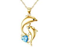 REDSUN Silver/Gold Dolphin Pendant Necklace for Women, 925 Sterling Silver, Blue Heart Crystal/Moonstone Necklace for Women, Girls - Gift for Birthday, Mother's Day, Christmas, Graduation
