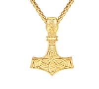 REDSUN Thor's Pendant Necklace with Sterling Silver Thor Hammer Pendant, Gold Plated, Unisex, Adult, Men, Women, Children, All Ages, Necklace