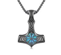 REDSUN Thors Pendant Necklace with Thor Hammer Pendant 925 Sterling Silver Thors Arrowhead Anchor Hammer Celtic Pendant Amulet Jewellery for Men Son Boys Unisex, 30 x 25 mm, Sterling Silver, Opal