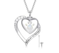 REDSUN Urn Necklace for Ashes, 925 Sterling Silver Heart Shaped Urn Necklace Cremation Necklace with Opal Dog Paw Print Urn Pendant Locket Chain Cremation Jewellery Gifts for Women