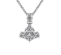REDSUN Vikings Thors Hammer Necklace 925 sterling silver Thors Hammer Necklace Trailer Celtic Pendant Amulet Jewelry for Gentlemen son boy women men unisex