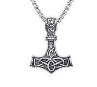 REDSUN Vikings Thors hammer necklace 925 sterling silver thors hammer trailer Celtic pendant amulet jewelry for gentlemen son boy women men unisex