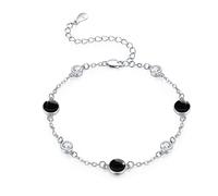 REDSUN Women's Bracelet S925 Sterling Silver Black Onyx Bracelet Adjustable Natural Stone Bracelet Friendship Bracelet Forever Gift for Women and Girls, Sterling Silver