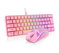 RedThunder 60% Gaming Keyboard and Mouse Combo, Ultra-Compact 61 Keys RGB Backlit Mini Keyboard, Lightweight 7200 DPI Honeycomb Optical Mouse, RGB Wired Gaming Set for PC MAC PS5 Xbox Gamer(Pink)
