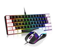 RedThunder 60% RGB Gaming Keyboard and Mouse Combo,UK Layout Ultra Compact Backlit Mini Keyboard, Lightweight 7200 DPI Cellular Optical Mouse, Portable Wired Gaming Set for PC PS5 Gamers (Black-White)