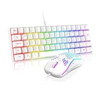 RedThunder 60% RGB Gaming Keyboard and Mouse Combo,UK Layout Ultra Compact Backlit Mini Keyboard, Lightweight 7200 DPI Cellular Optical Mouse, Portable Wired Gaming Set for PC PS5 Gamers (White)