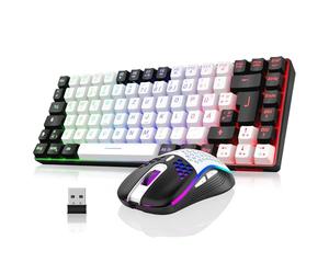 RedThunder 75% Wireless Gaming Tastiera e Mouse Set, DE TKL Layout, 85 Tasti, Ricaricabile Compatto, Ultra-Light Mouse 7200DPI with Costruzione Honeycomb for PC Mac PS5 Xbox Gamer (White-Black)