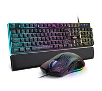 RedThunder K10 Wired Gaming Keyboard and Mouse and Wrist Rest Combo, RGB Backlit, Mechanical Feel Anti-ghosting Keyboard + 7D 7200 DPI Mice+Soft Leather Wrist Rest for PC Gamer (Contour Line)