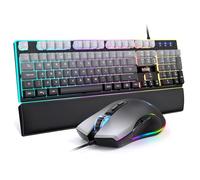 RedThunder K10 Wired Gaming Keyboard and Mouse Combo, UK Layout, True RGB Backlight, Soft Leather Wrist Rest, Ergonomic Anti-Ghosting Keyboard + 7D 7200 DPI Mouse for PC Mac (Gradient Gray)