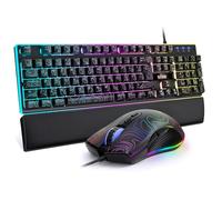RedThunder K10 Wired Gaming Keyboard and Mouse Combo,UK Layout,True RGB Backlight,Soft Leather Wrist Rest,Ergonomic Anti-Ghosting Keyboard + 7D 7200 DPI Mouse for PC Mac PS5 Xbox(Contour Lines Black)