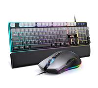 RedThunder K10 Wired Gaming Keyboard, Mouse Wrist Rest Combo, RGB Backlit, Mechanical Feel Anti-ghosting Keyboard + 7D 7200 DPI Mice+Soft Leather Wrist Rest 3 in 1 PC Gamer Accessories(Gradient Gray)