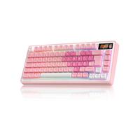 RedThunder K75 Ultra 75% Wireless Mechanical Gaming Keyboard,UK Layout 81 Keys,w/Customizable Display & Knob,Creamy Gasket-Mounted,2.4G/BT/USB-C,Hot swappable Silky Frost Switch for PC Mac（Pink Heart）