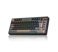 RedThunder K75 Ultra 75% Wireless Mechanical Gaming Keyboard,UK Layout 81 Keys,w/Customizable Display & Knob,Creamy Gasket-Mounted,2.4G/BT/USB-C,Hot swappable Silky Frost Switch for PC Mac（Black Gold）