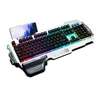 RedThunder K900 V2 Semi-Mechanical Gaming Keyboard,UK Layout,RGB Backlit,Sturdy and Durable Full Metal Faceplate,with Wrist Rest, Ergonomic 26 Key Anti-Ghosting Keyboard for PC Xbox PS5 Typist Gamer