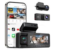 REDTIGER 2.5K 3 Channel Dash Cam with WiFi, 1440P+1080P+1080P Dash Cam Front and Rear Inside, 3.18'' Screen, IR Night Vision, Loop Recording, 24H Parking Mode, No SD Card Included, Support Max 256GB