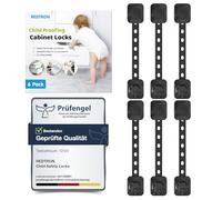 REDTRON Adjustable Cupboard Locks for Children, 6 Pack Baby Safety Drawer Latch, Child Locks for Cabinets, Drawer, Closet, Fridge, Refrigerator, Trash, with Upgraded Adhesive Double Lock System(Black)