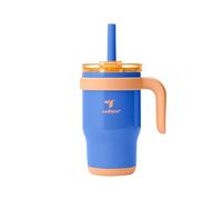REDUCE 14 Oz Coldee Kids Tumbler with Lid and Straw - Coldee Insulated Travel Mug - Spill-Proof, Sweatproof Stainless Steel, BPA-Free - Includes Handle, Reusable Silicone Straw - Touchdown Blue