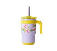 REDUCE 14 Oz Coldee Kids Tumbler with Lid and Straw - Coldee Insulated Travel Mug - Spill-Proof, Sweatproof Stainless Steel, BPA-Free - Includes Handle, Reusable Silicone Straw - Rainbow Sky