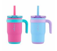 REDUCE 14oz Coldee Tumbler with Handle for Kids Leakproof Insulated Stainless Steel Mug with Lid & Straw Keeps Drinks Cold up to 18 Hrs - Spill Proof Chew-Resistant Straw- 2 Pack