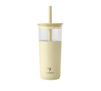 REDUCE Aspen 20 oz Vacuum Insulated Glass Tumbler with Lid & Extra Wide Straw - Keeps Drinks Cold for 12 Hrs - Ideal for Iced Coffee, Smoothies & Boba - Dishwasher Safe, Soft Base - French Vanilla