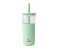 REDUCE Aspen 20 oz Vacuum Insulated Glass Tumbler with Lid & Extra Wide Straw - Keeps Drinks Cold for 12 Hrs - Ideal for Iced Coffee, Smoothies & Boba - Dishwasher Safe, Soft Base - Matcha