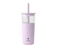 REDUCE Aspen 20 oz Vacuum Insulated Glass Tumbler with Lid & Extra Wide Straw - Keeps Drinks Cold for 12 Hrs - Ideal for Iced Coffee, Smoothies & Boba - Dishwasher Safe, Soft Base - Lilac Bud