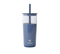 REDUCE Aspen - 20oz Vacuum Insulated Glass Tumbler - Extra Wide Straw & Lid | Keeps Drinks Cold For 12 Hours, Ideal For Iced Coffee, Smoothies&Boba, Dishwasher Safe, Soft Base, Nautical Stripes