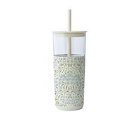 REDUCE Aspen - 20oz Vacuum Insulated Glass Tumbler - Extra Wide Straw & Lid | Keeps Drinks Cold For 12 Hours, Ideal For Iced Coffee, Smoothies&Boba, Dishwasher Safe, Soft Base, Garden Cream