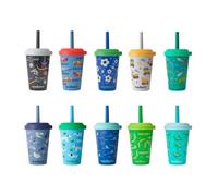 REDUCE GoGo's Kids Portable Tumbler Cups with Lids and Spill-Proof Straws - 10 Pack of Stackable 12 oz Tumblers with Twist-On Lids - Easy Storage, Dishwasher Safe - Club House