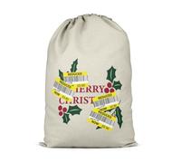 Reduced Sticker Christmas Santa Sack - 100% COTTON Novelty Funny Fun Joke Hilarious Marked Down Discounted Festive Merry Xmas Eve Crimbo Presents Gift Bag (Natural)