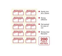 Reduced Stickers was/Now Price Stickers, Red Print 2" x 1" Strong Adhesive Labels, Flat Packed, for Retail, Market Stalls, Traders, Pack of 200 EJI Labels (200)