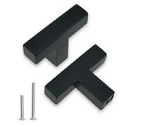 Redunest 2 Pack Matte Black Square T Bar Handles 1.9" Stainless Steel Cabinet Drawer Knobs