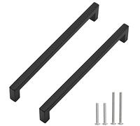 Redunest 2 Pack Matte Black Stainless Steel Square Cabinet Handles Kitchen Door Cupboard Handles - 10-1/16" (256mm) Hole Centers