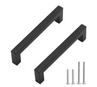Redunest 5 Pack Matte Black Square Cabinet Handles, Stainless Steel Kitchen Drawer Handles, Kitchen Cabinet Hardware, Drawer Hardware, 6-1/4in Hole Centers